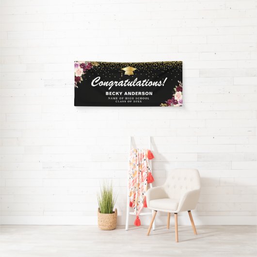 bannière de graduation florale d'aquarelle de frai (En situation)