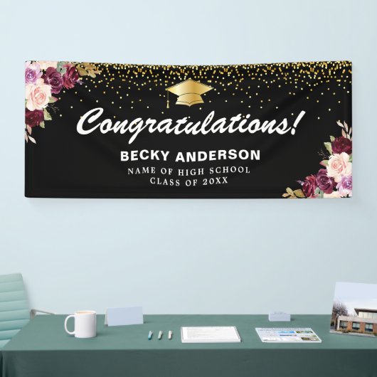 bannière de graduation florale d'aquarelle de frai (Salon professionnel)