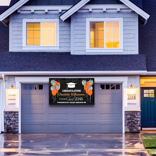 Bannière de graduation orange et noire