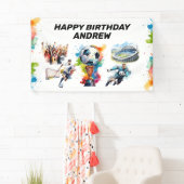 Bannière de la fête Anniversaire de enfant de foot (En situation)