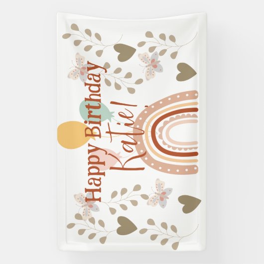 Bannière de la fête d'anniversaire Boho Rainbow (Verticale)