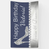 Bannière de la fête d'anniversaire Denim et Diamon (Vertical)