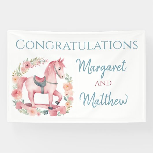 Bannière de la Fille Rose Rocse Baby shower Horse (Horizontal)
