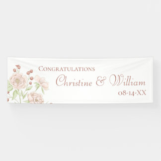 Bannière de mariage aux roses roses pastel moderne