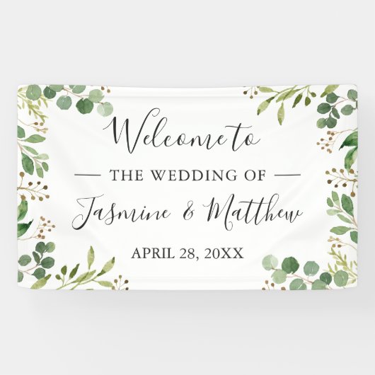Bannière de mariage avec verdure d'eucalyptus (Horizontal)