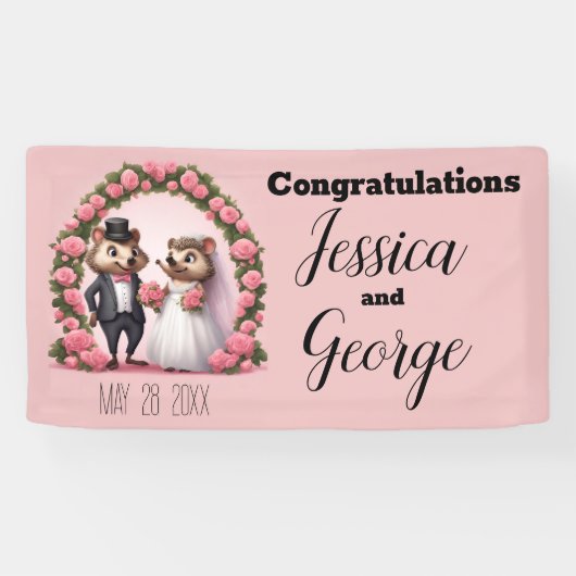 Bannière de mariage de mariés hérissons mignons (Horizontal)