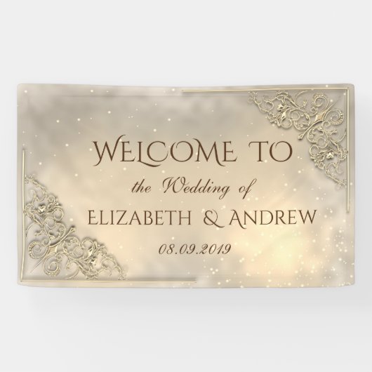 Bannière de mariage élégante et festive dorée (Horizontal)