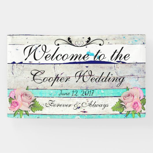 Bannière de mariage en bois rustique et fleurs (Horizontal)