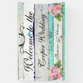 Bannière de mariage en bois rustique et fleurs (Vertical)