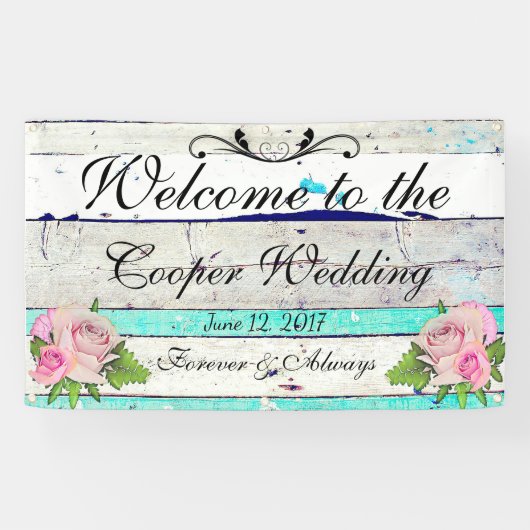 Bannière de mariage en bois rustique et fleurs (Horizontal)