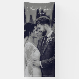 Bannière de mariage en lin avec photo, tissu, pann