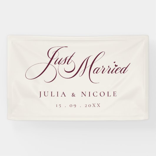 Bannière de mariage Ivory Burgundy Just Married (Horizontal)