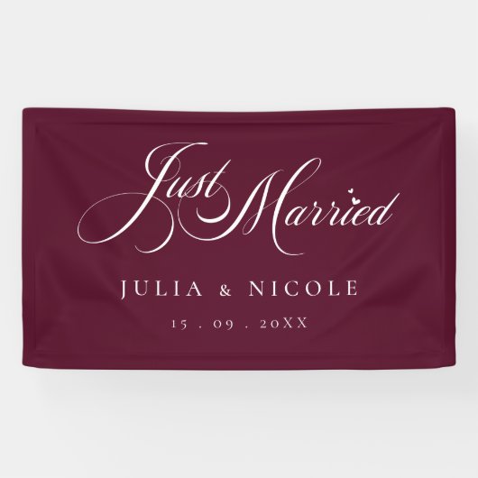 Bannière de mariage Ivory Burgundy Just Married (Horizontal)