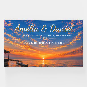 Bannière de mariage personnalisée au coucher du so