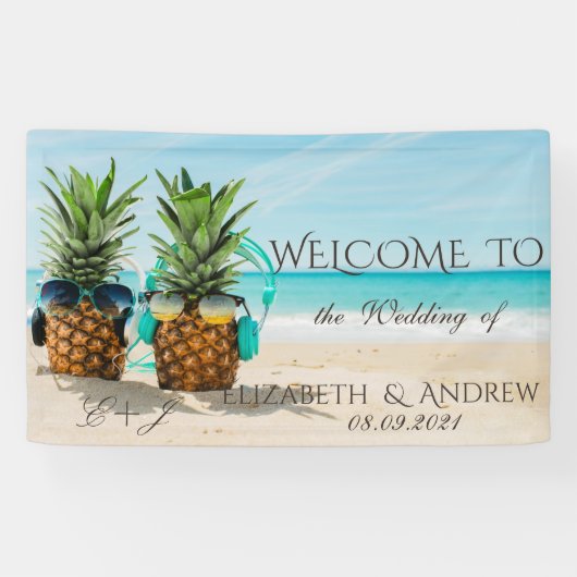 Bannière de mariage Plage tropicale, Ananas (Horizontal)