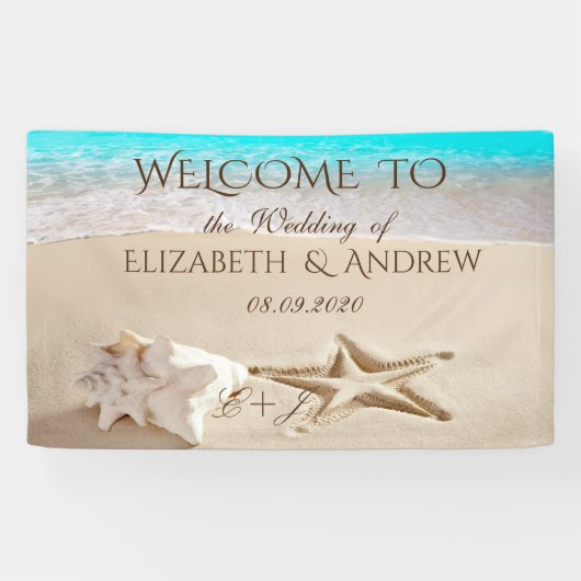 Bannière de mariage Plage Tropicale, Étoile de Mer (Horizontal)