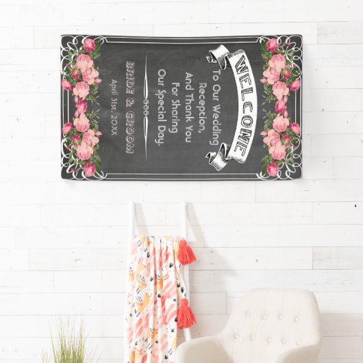 bannière de mariage sur tableau noir, enseigne de (En situation)