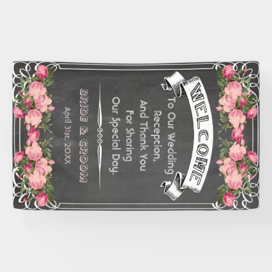 bannière de mariage sur tableau noir, enseigne de (Horizontal)