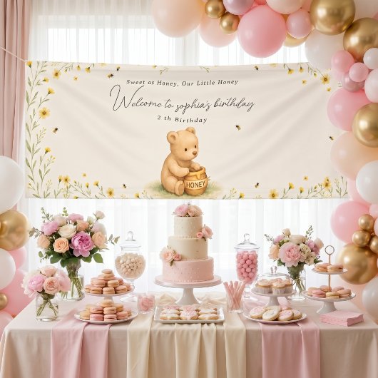 Bannière de naissance de bébé floral Honey Bear