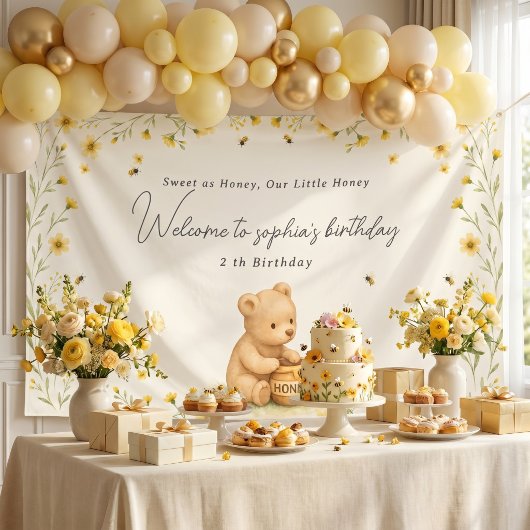 Bannière de naissance de bébé floral Honey Bear
