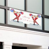 Bannière de Noël Bodybuilder Père Noël avec cadeau (Bâtiment extérieur)