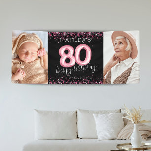 Bannière de photo anniversaire Black Pink 80 ans