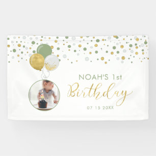 Bannière de photo d'anniversaire 1 an ballon vert 
