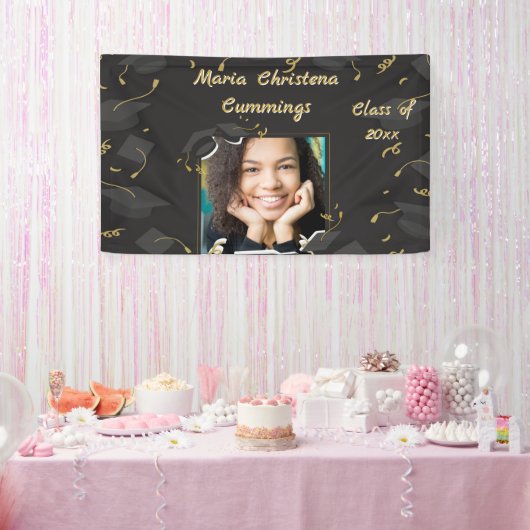 Bannière de remise de diplômes Cap & Confetti (Fête)