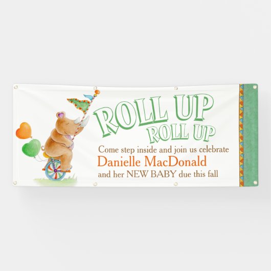 Bannière de rhinocéros monocycle de baby shower pe (Horizontal)