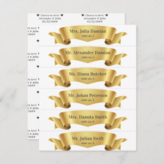 Bannière de ruban en soie or simple Mariage Cartes (Devant / Derrière)