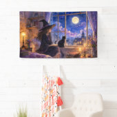 Bannière de sorcière lisant au clair de lune (En situation)
