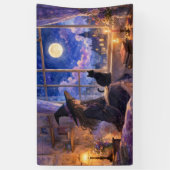 Bannière de sorcière lisant au clair de lune (Vertical)
