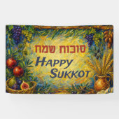 Bannière de Sukkah, Sukkot Sameach Sept Espèces (Horizontal)