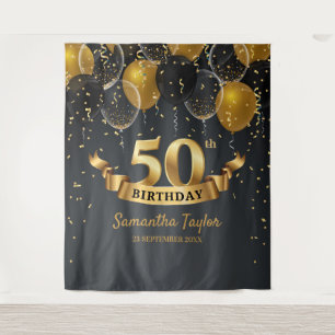 Bannière de tapisserie de fond d'anniversaire or e
