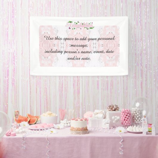 Bannière de texte de félicitations à fleurs roses (Fête)