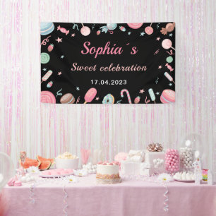 Bannière de toile de fond de Candyland noire et ro