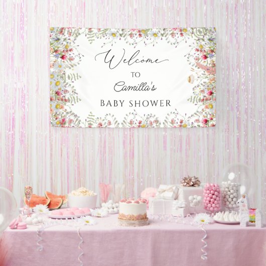Bannière de toile de fond pour Baby Shower Fleurs  (Fête)