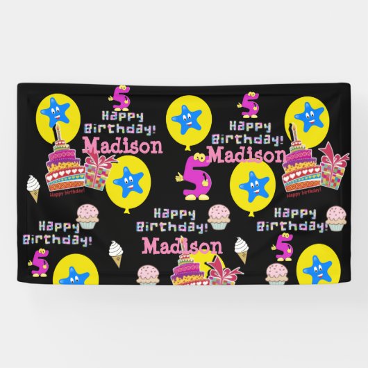 Bannière de vinyle, Bannière joyeuse du 5e anniver (Horizontal)