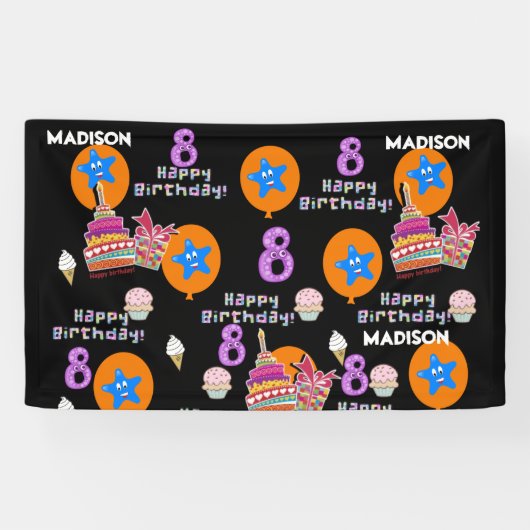 Bannière de vinyle, Bannière joyeuse du 8e anniver (Horizontal)