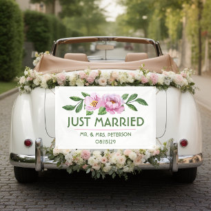 Bannière de voiture Fleurs Modernes Juste Mariés
