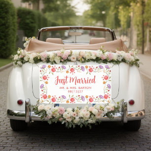 Bannière de voiture Just Married Fleurs de printem