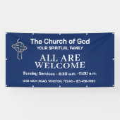 Bannière d'église de service du dimanche bleu avec (Horizontal)
