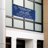 Bannière d'église de service du dimanche bleu avec (Bâtiment extérieur)