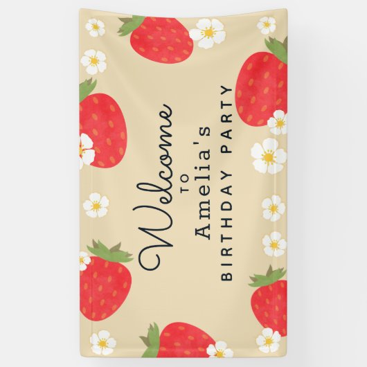 Bannière d'invitation d'anniversaire fraise (Vertical)