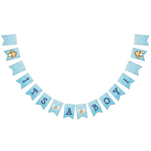 Bannière Drapeau Bleu Baby shower singe (Tout)
