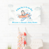 Bannière du Baby shower Blue Boy Avion Penguin (En situation)