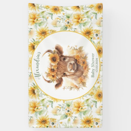 Bannière du Baby shower de la vache Sunflowers Hig (Vertical)