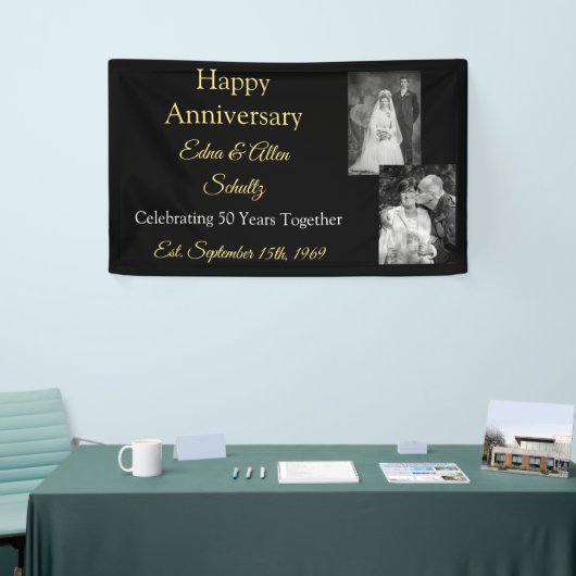 Bannière du Joyeux Anniversaire Noir et Or (Salon professionnel)