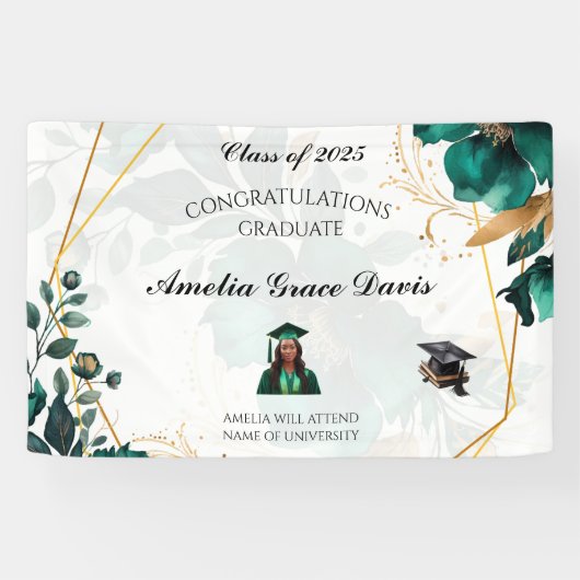 Bannière élégante de graduation verte et or (Horizontal)
