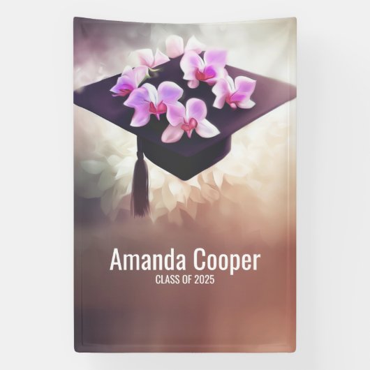 Bannière élégante de la fête des diplômés d'orchid (Verticale)